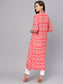 Anubhutee Women Coral Pink  Off-White Printed A-Line Kurta