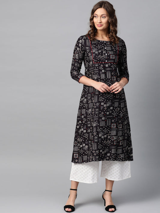 Anubhutee Women Black  Off-White Printed Kurta with Palazzos