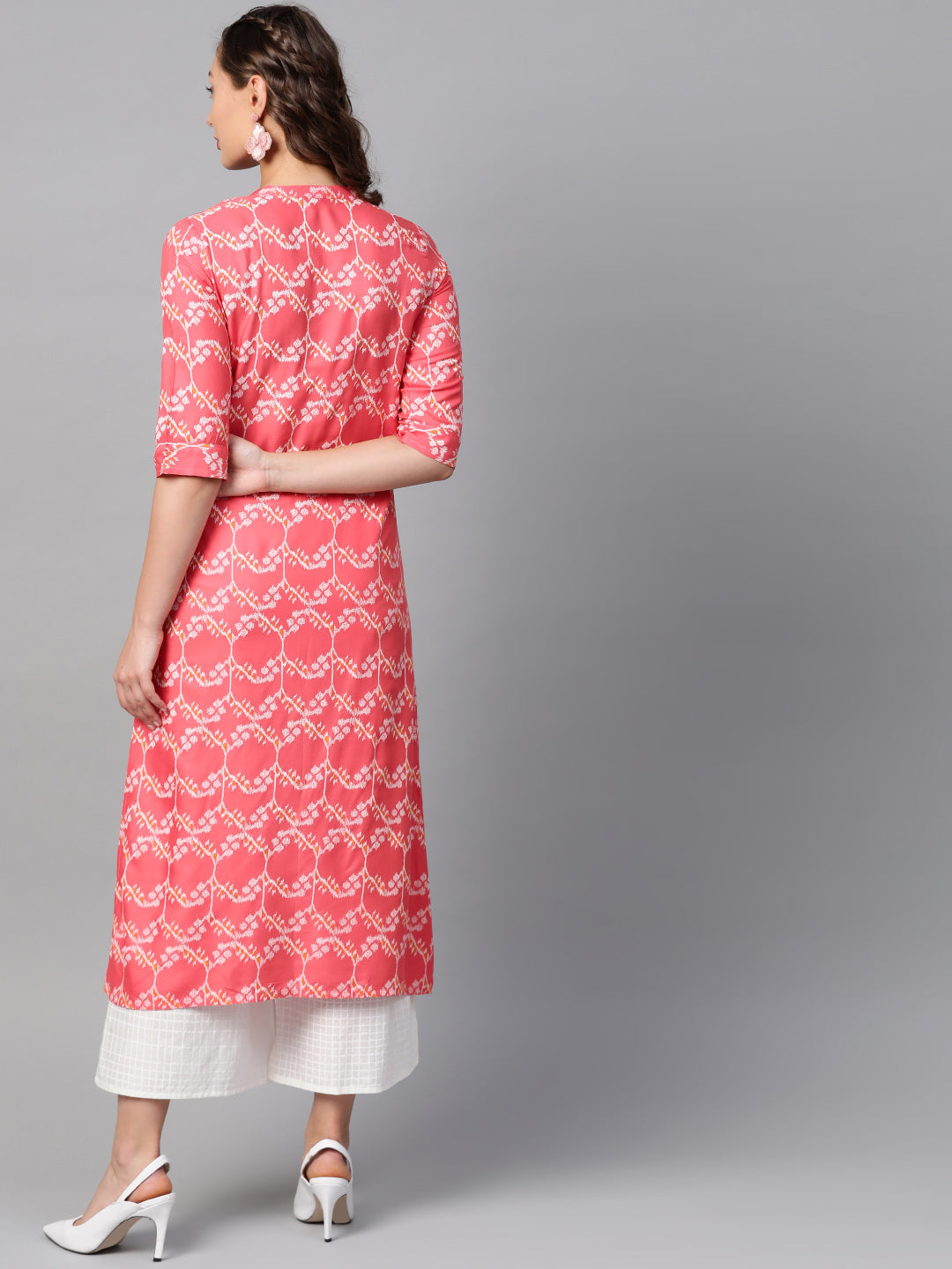 Anubhutee Women Coral Pink  White Printed Kurta with Palazzos