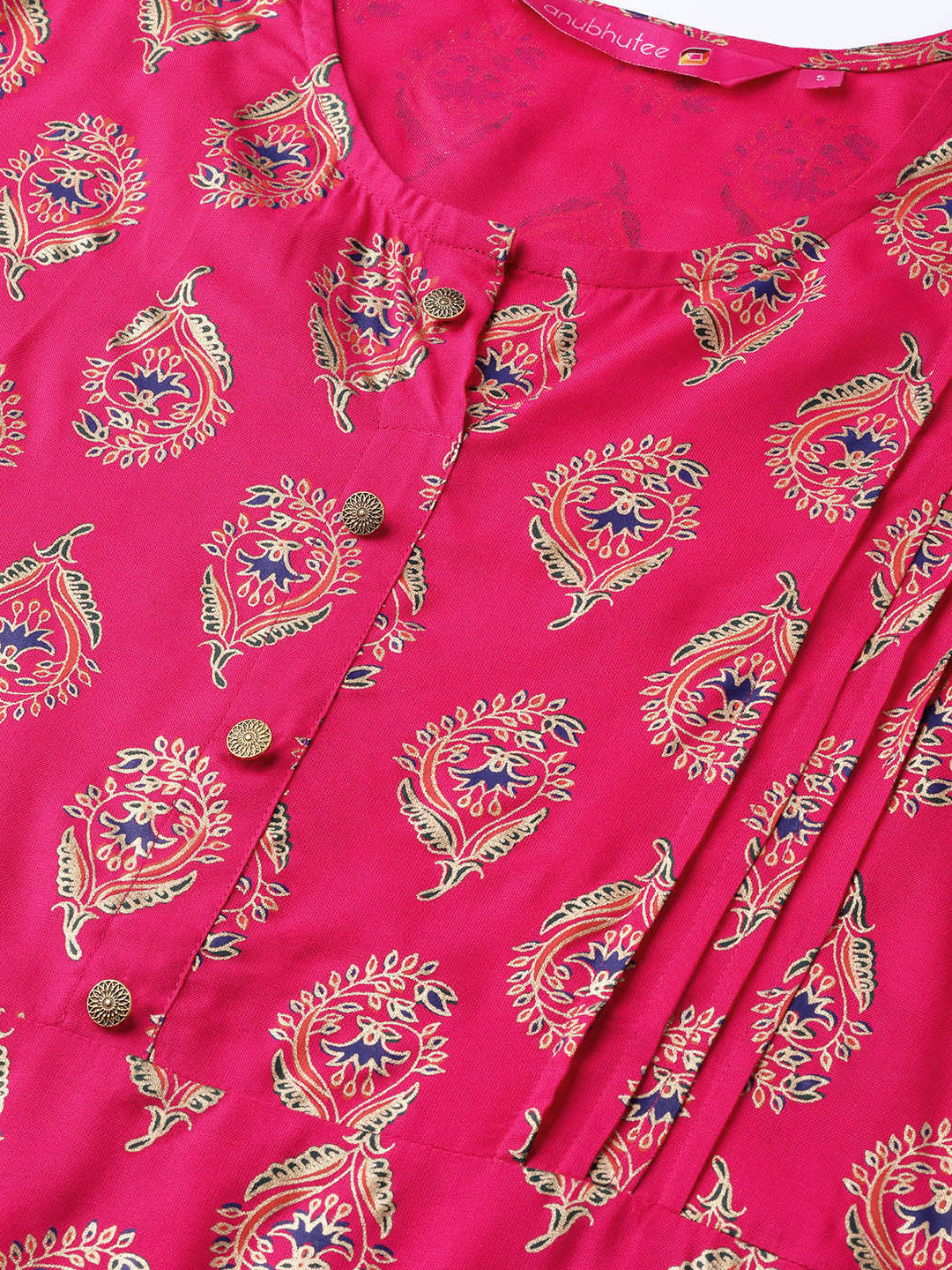 Anubhutee Women Pink  Golden Printed Straight Kurta