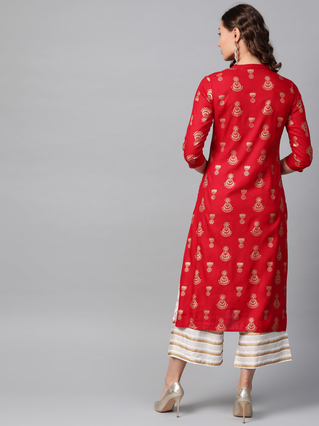 Anubhutee Tie-Neck Ethnic Foil Print Kurta Set