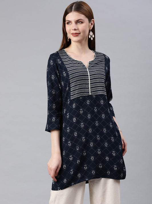 Anubhutee Women Navy Blue  White Printed Kurti