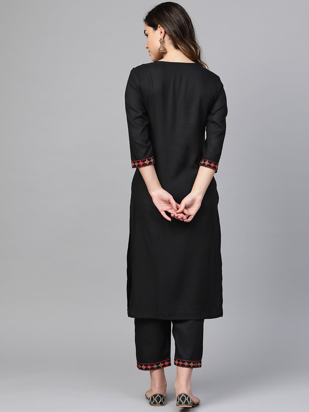 Anubhutee Women Black  Red Embroidered Kurta with Trousers