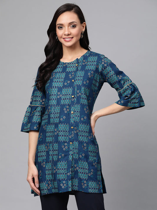 Anubhutee Women Blue  Golden Printed Straight Kurti