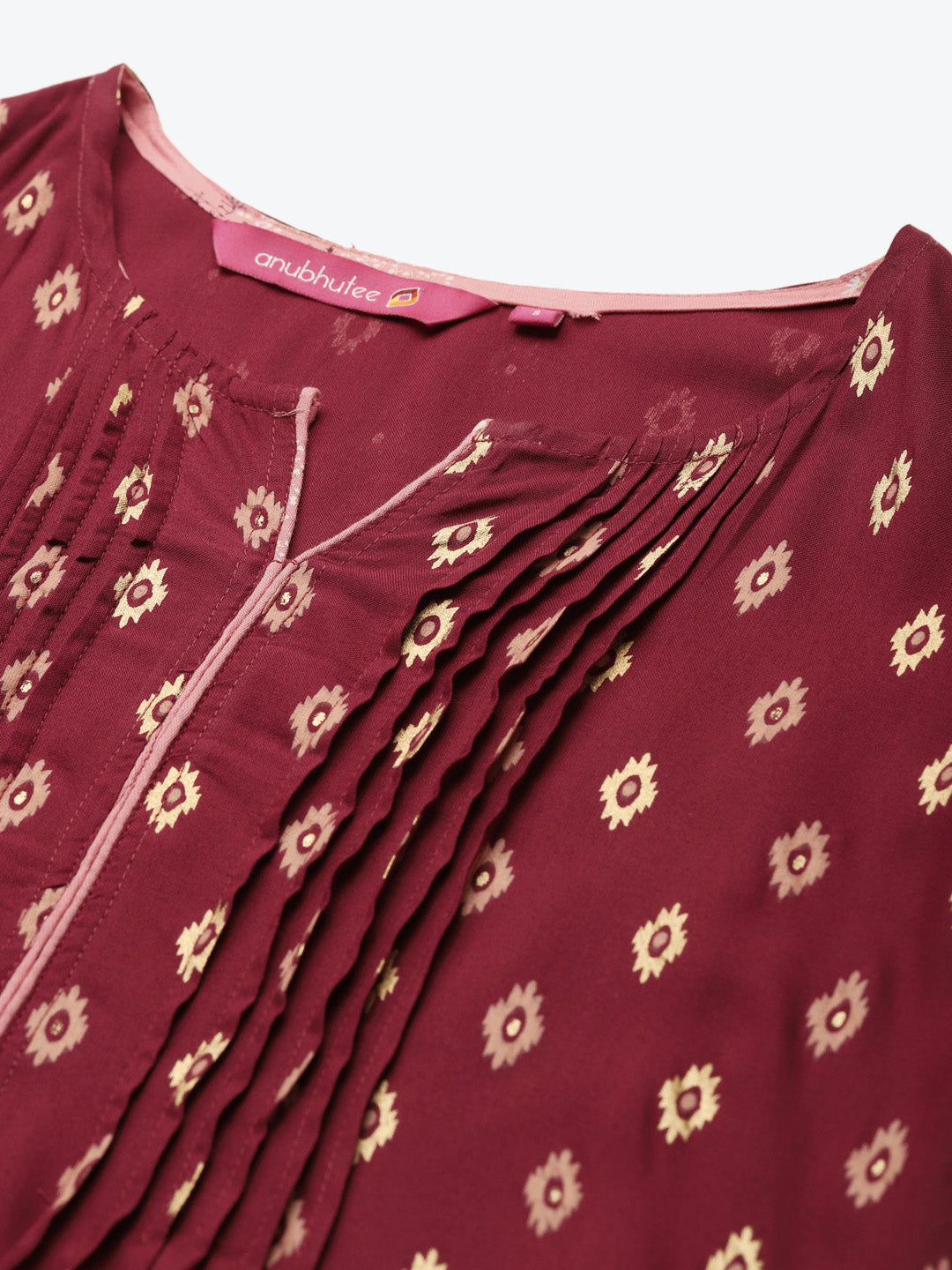 Anubhutee Women Maroon  Beige Printed Straight Kurta