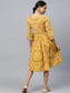Anubhutee Mustard Yellow  White Bandhani Printed Pure Cotton Angrakha A-Line Dress