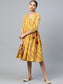 Anubhutee Mustard Yellow  White Bandhani Printed Pure Cotton Angrakha A-Line Dress