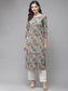 Anubhutee Women Green  Off-White Ethnic Printed Pure Cotton Kurta with Trousers