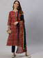 Anubhutee Women Maroon Ethnic Motifs Printed Gotta Patti Kurta with Trousers  Dupatta