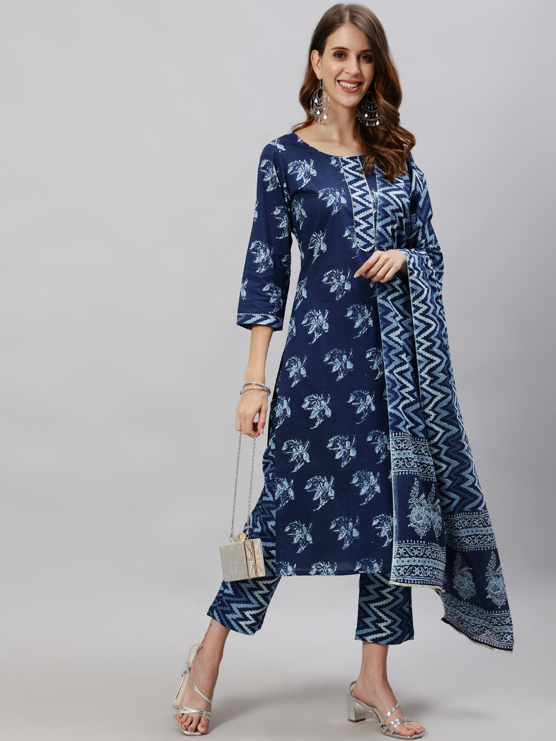 Anubhutee Women Blue Printed Kurta with Trousers  Dupatta