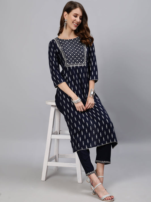 Anubhutee Women Black  Off-White Embroidered Kurta with Palazzos