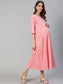 Anubhutee Pink Floral Printed Maternity A-Line Midi Dress