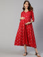 Anubhutee Red Geometric Printed Maternity Fit  Flare Midi Dress