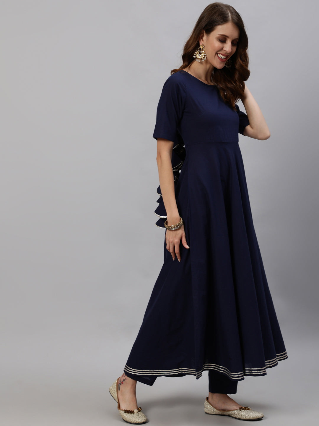 Anubhutee Women Navy Blue Ethnic Motifs Panelled Kurta with Trousers  Dupatta