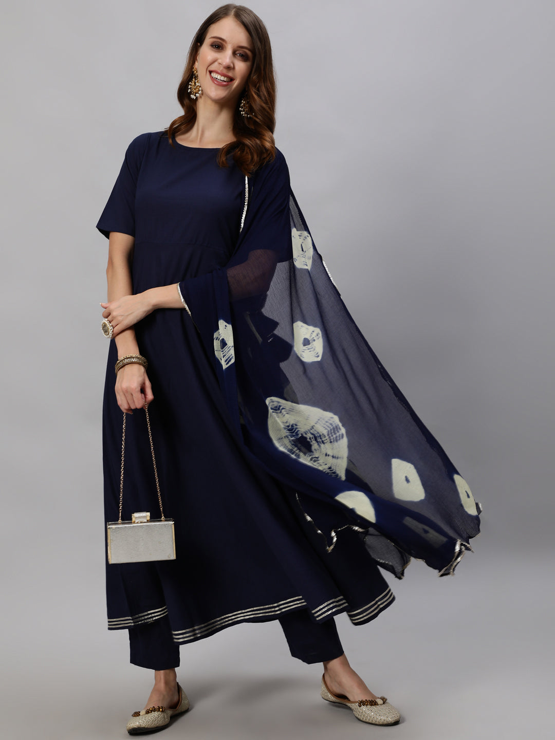 Anubhutee Women Navy Blue Ethnic Motifs Panelled Kurta with Trousers  Dupatta