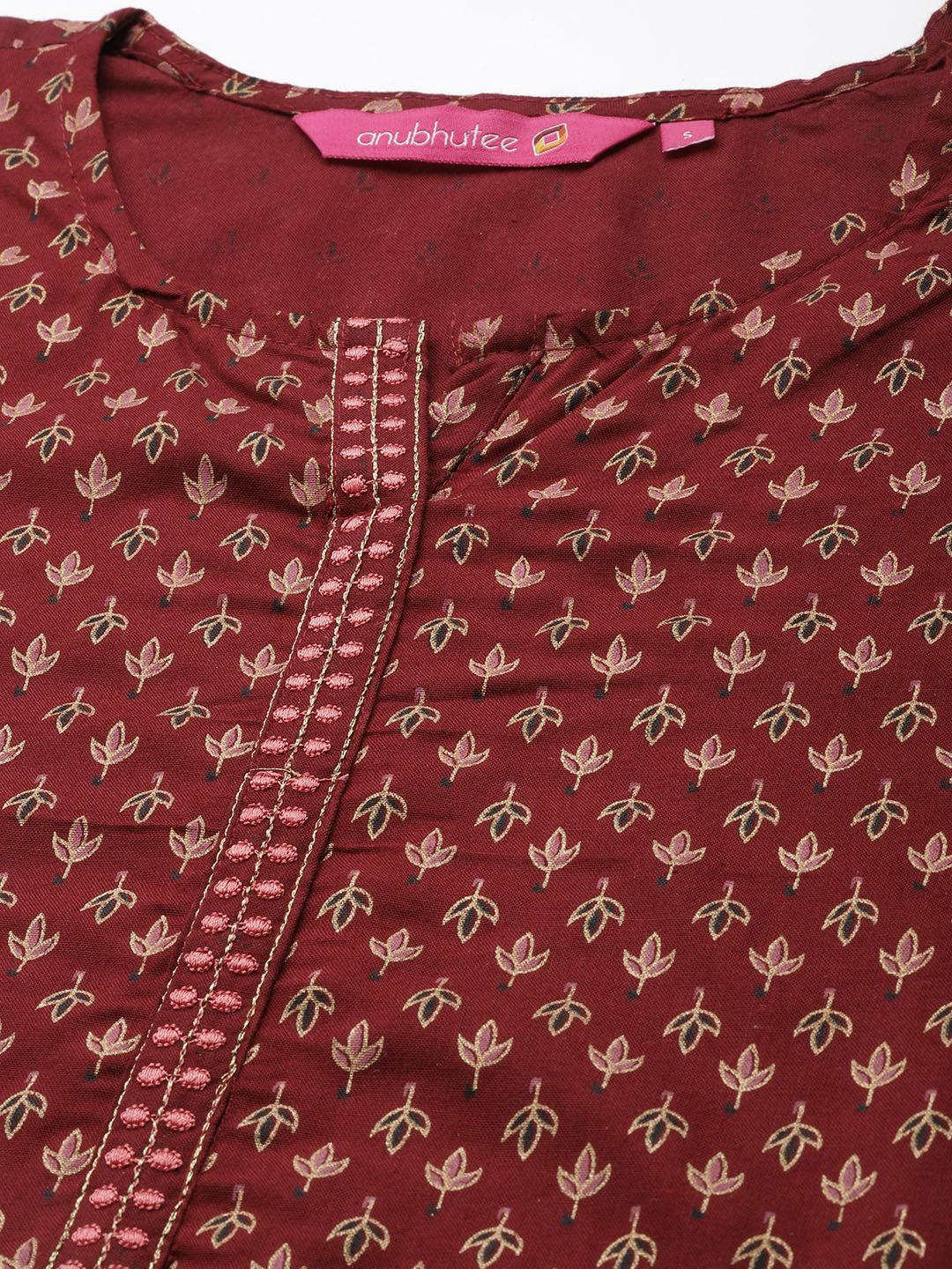 Women's Maroon Embroidered Printed Tunic
