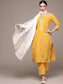 Women's Yellow Gotawork Printed Kurta set with Trousers and Dupatta