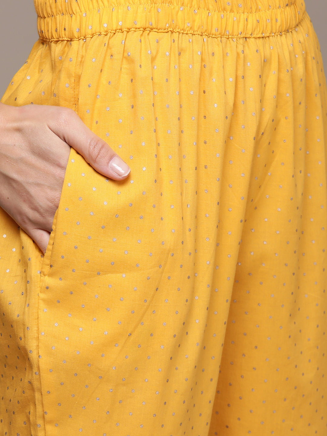 Women's Yellow Gotawork Printed Kurta set with Trousers and Dupatta