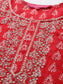 Women's Red Lace Sequinned Printed Kurta Set with Trousers and Dupatta
