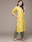 Women's Yellow Embroidered Abstract Printed Kurta set with Trousers and Dupatta