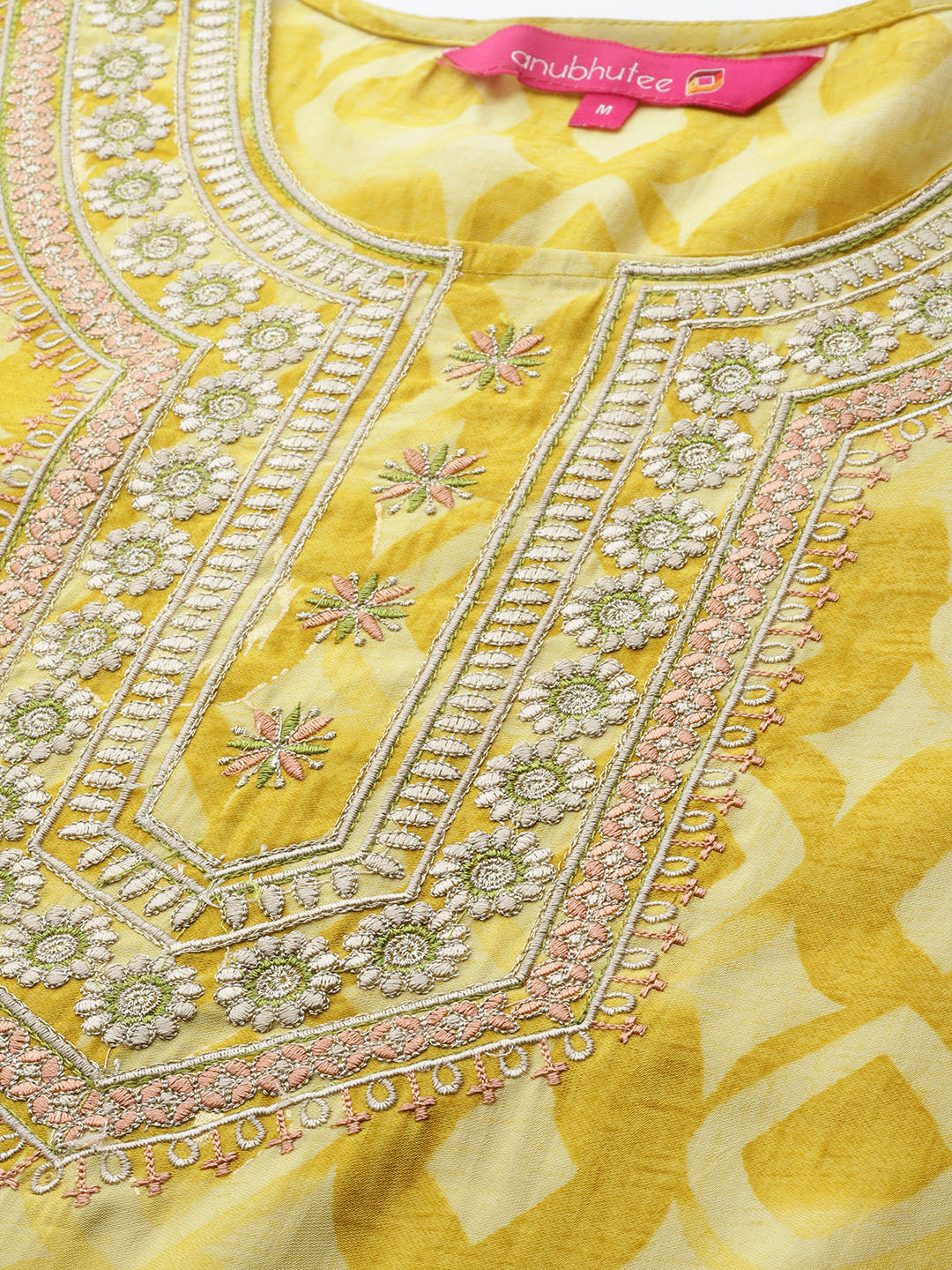 Women's Yellow Embroidered Abstract Printed Kurta set with Trousers and Dupatta
