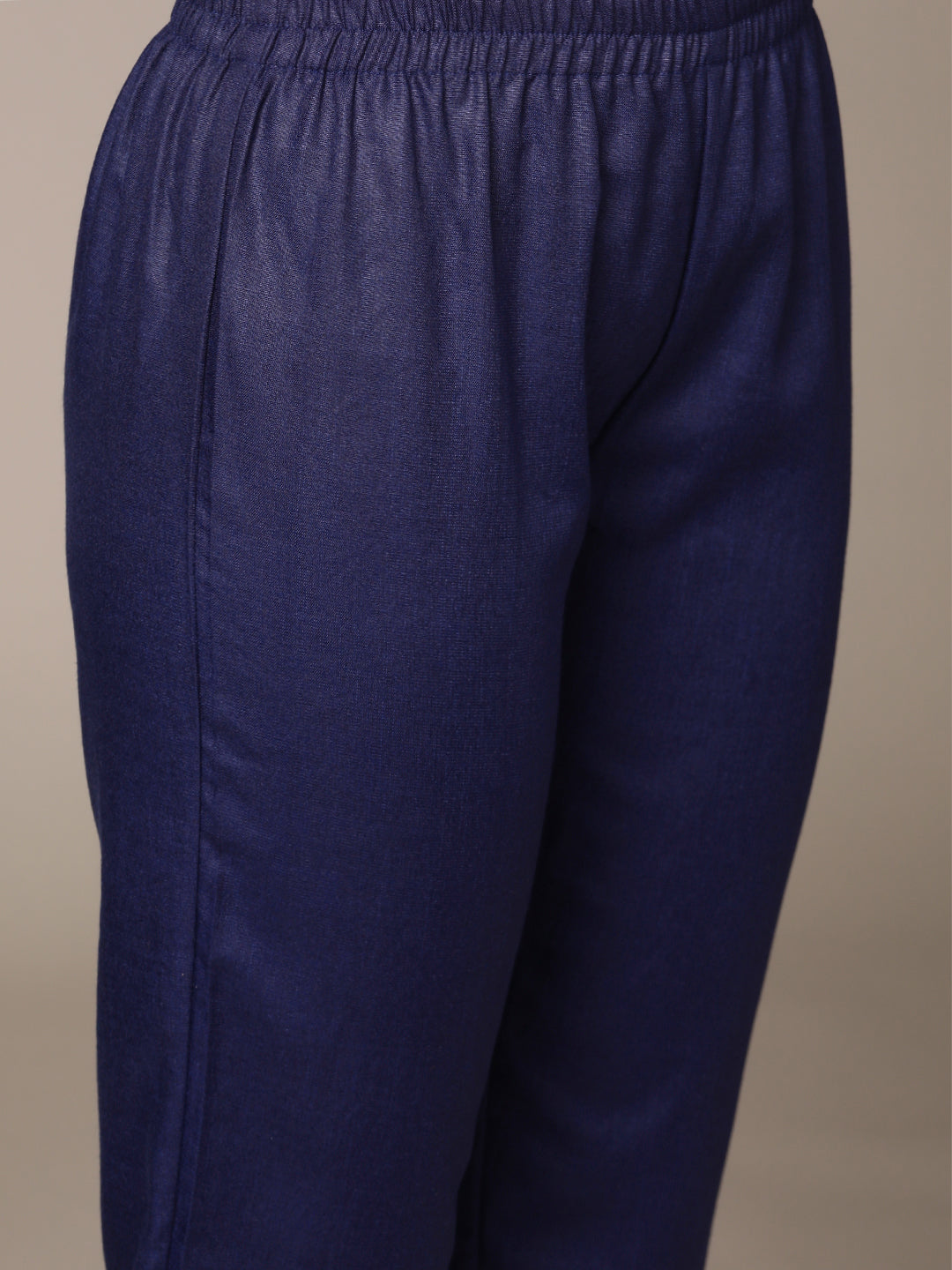 Anubhutee Women's Blue Grey Cotton Kantha Kurta Set with Trousers
