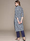 Anubhutee Women's Blue Grey Cotton Kantha Kurta Set with Trousers