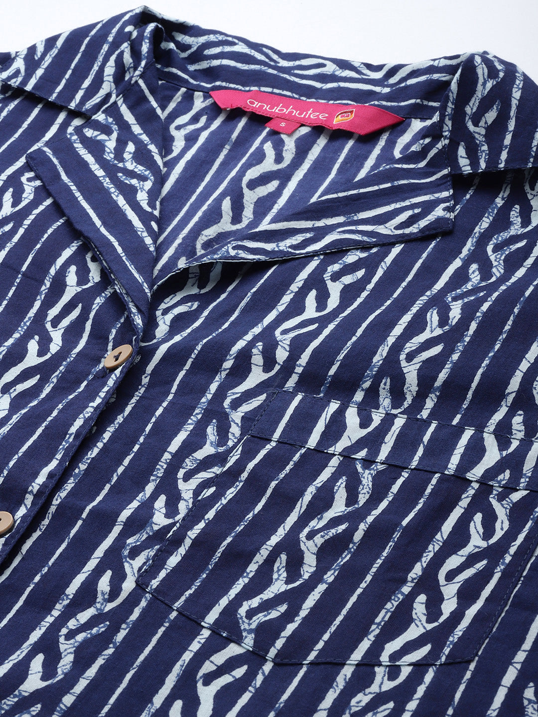 Women's's Indigo Blue Geometric Printed Pure Cotton Night Suit