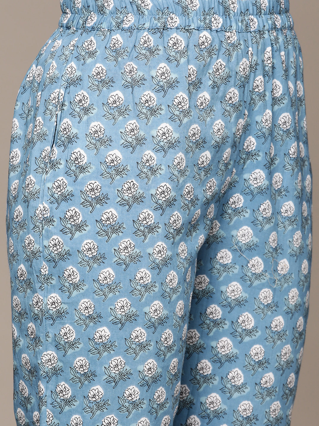Anubhutee Women's Blue Handwork Floral Print Kurta Set with Trousers and Dupatta