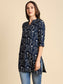 Women's Navy & White Printed Straight Kurti