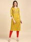 Women's Mustard Yellow Red Yoke Design Straight Kurta