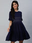 Women's's Navy Blue Embroidered Dress