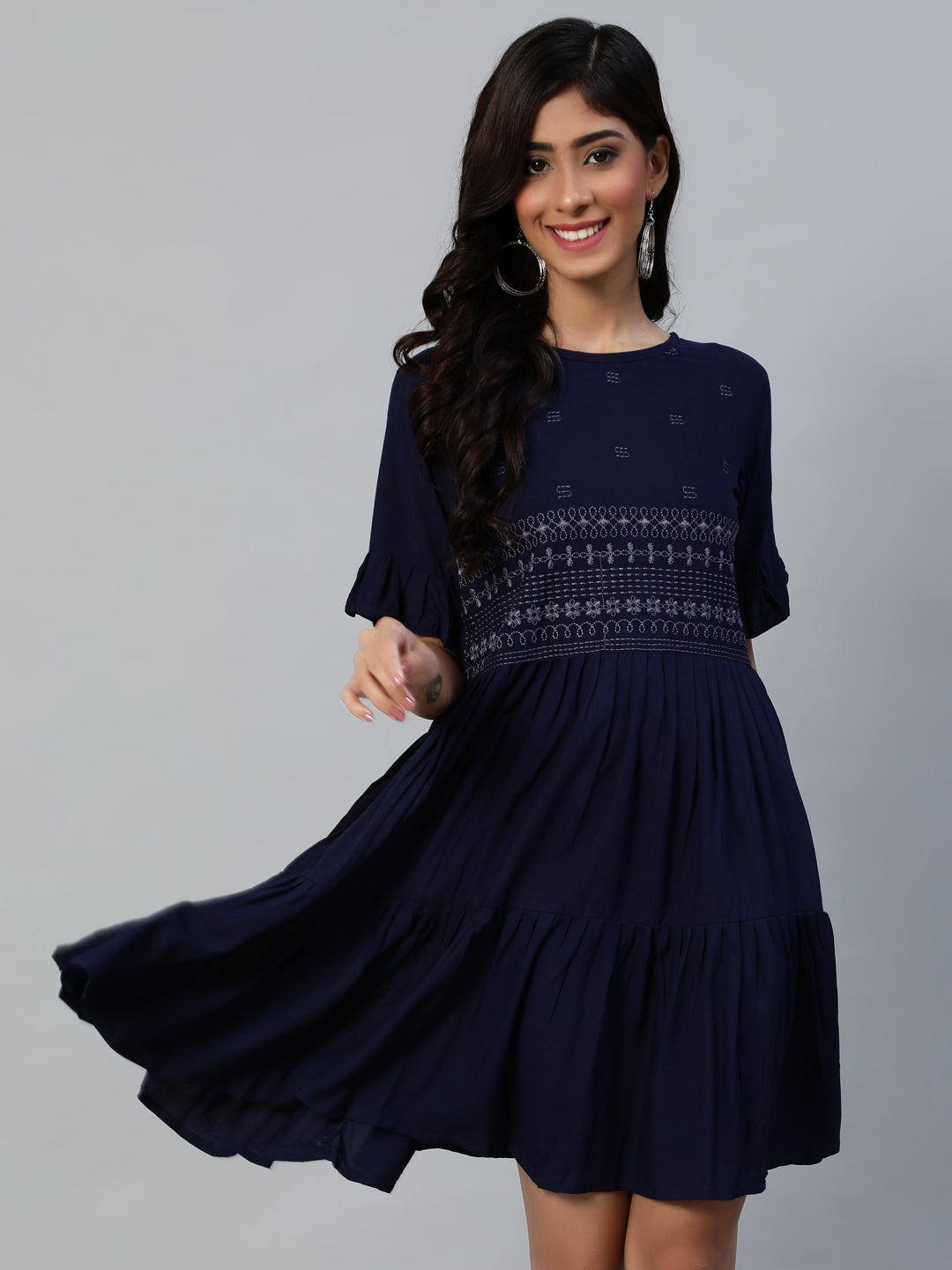 Women's's Navy Blue Embroidered Dress
