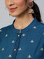 Women's Teal Ethnic Motifs Embroidered Flared Sleeves Kurta