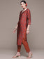 Women's Maroon Ethnic Motifs Printed Thread Work Pure Cotton Kurta with Trousers & With Dupatta