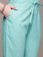 Women's Turquoise Blue Printed Gotta Patti Cotton Kurta with Trousers & Dupatta
